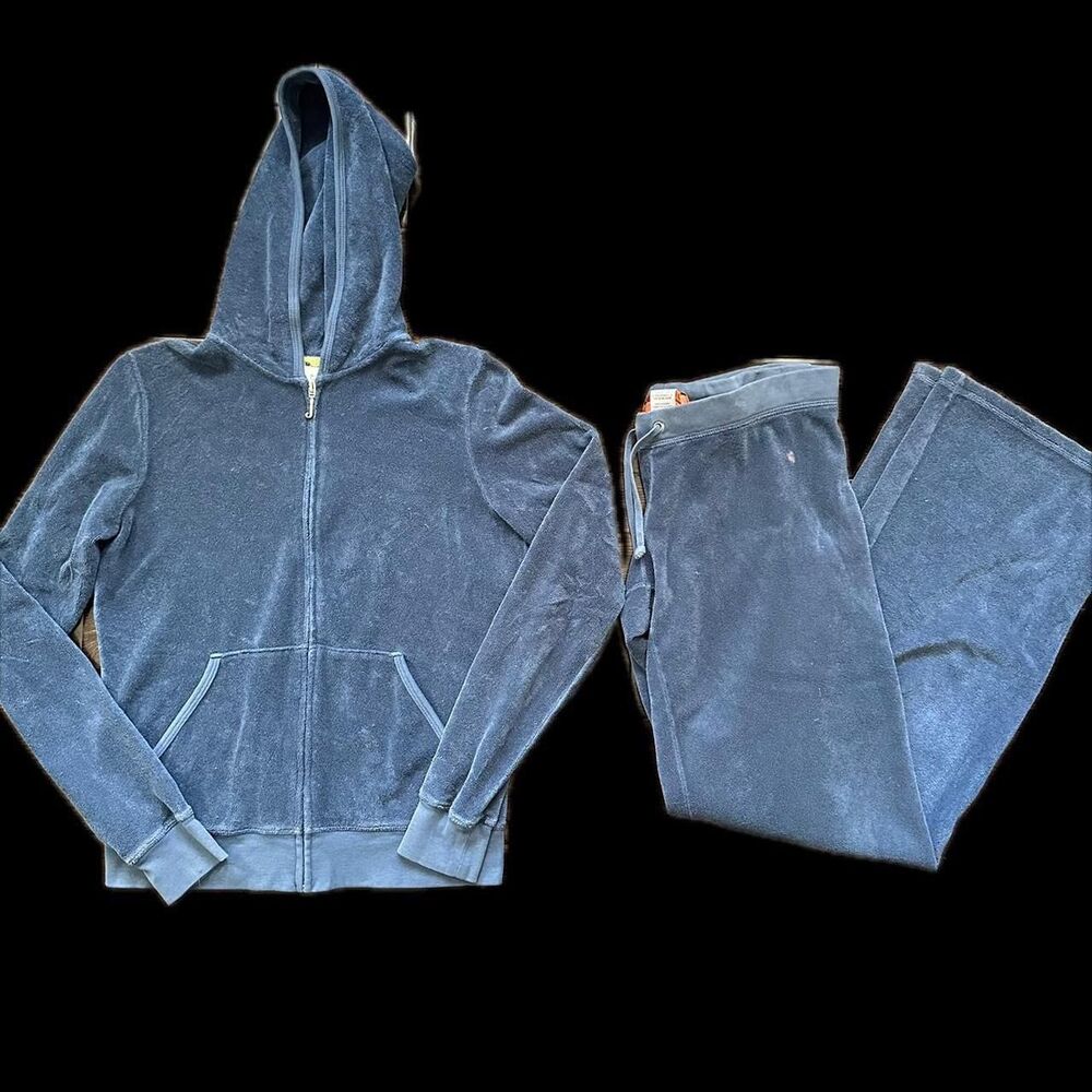 Y2K Mcbling Juicy Couture Terry Cloth Track Suit Blue Top Large Bottoms Small